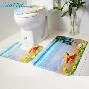3pcs/set Bathroom Non-Slip Blue Ocean Style